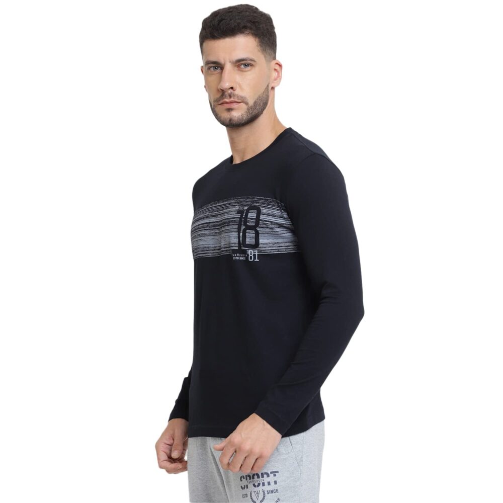 Van Heusen Cotton Men's Athleisure Crew Neck Regular Fit T-Shirt - Long Sleeve, Printed_60095_Black_M - Image 9