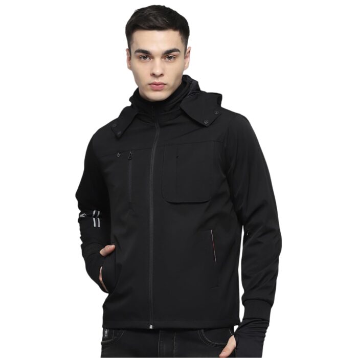Monte Carlo Mens Solid Black Detachable Hood Full Sleeve Jacket