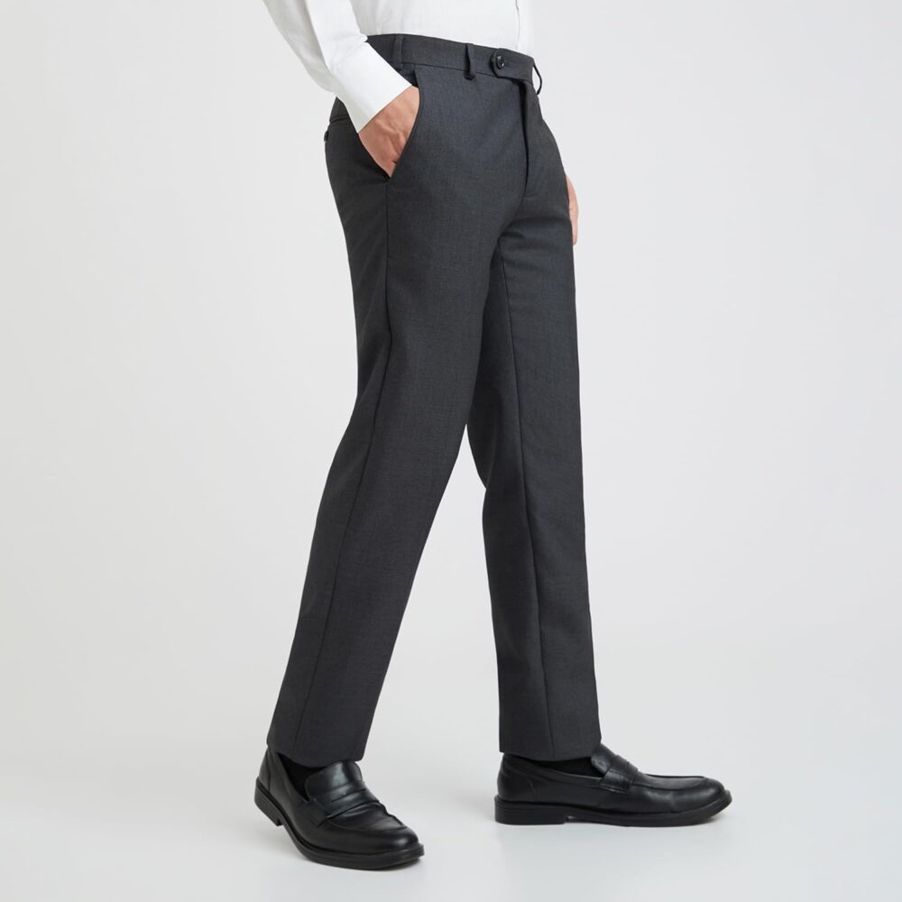 Raymond Men's Slim Fit Solid Pattern Poly Viscose Blend Flat Front Formal Mid Rise Trouser (Size: 32)-RMTS04720-G8 Dark Grey - Image 7