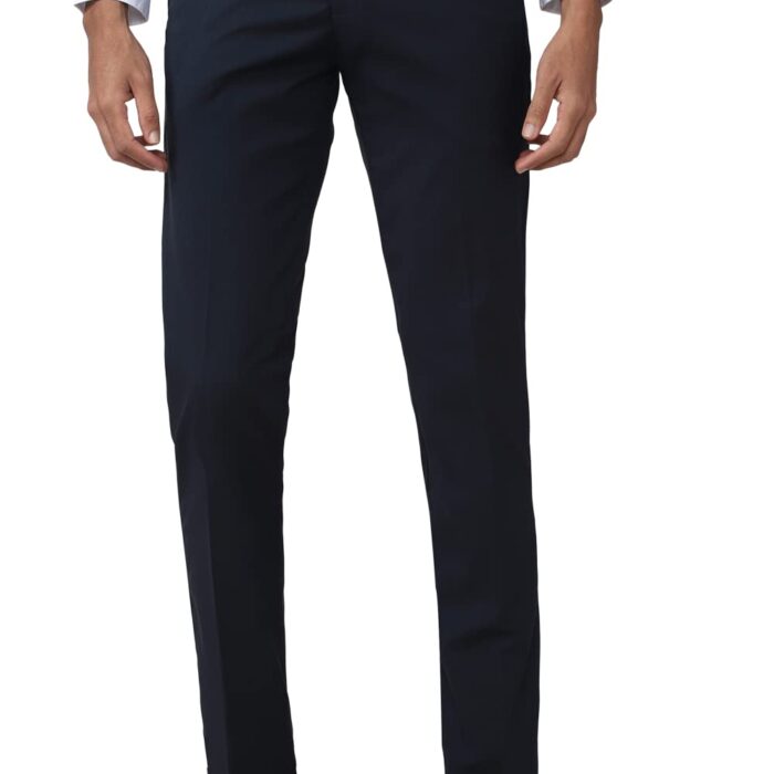 Peter England Men's Slim Fit Solid Formal Mid Rise Trouser Navy, 34