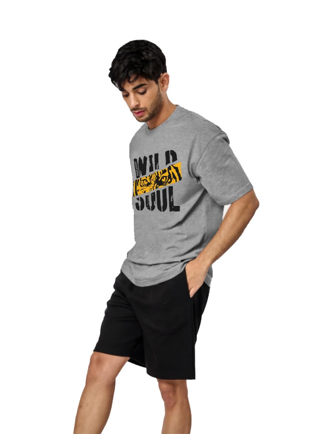 LEOTUDE Men's Cottonblend Oversized Half Sleeve Round Neck Tshirt (GRL_Soul_P_Grey_XXXL) - Image 5