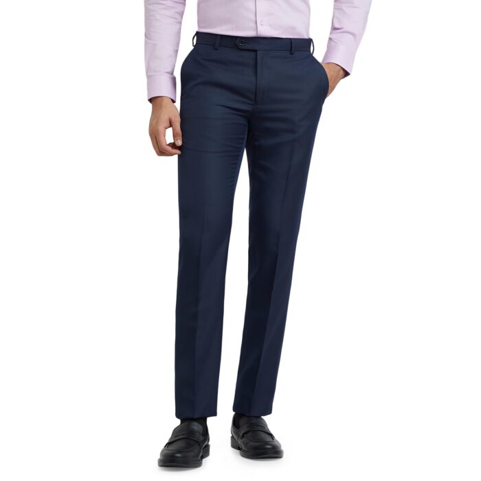 Raymond Men's Slim Fit Polyviscose Blend Flat Front Structure Pattern Dark Blue Formal Trouser (Size: 34)-RMTS04735-B8