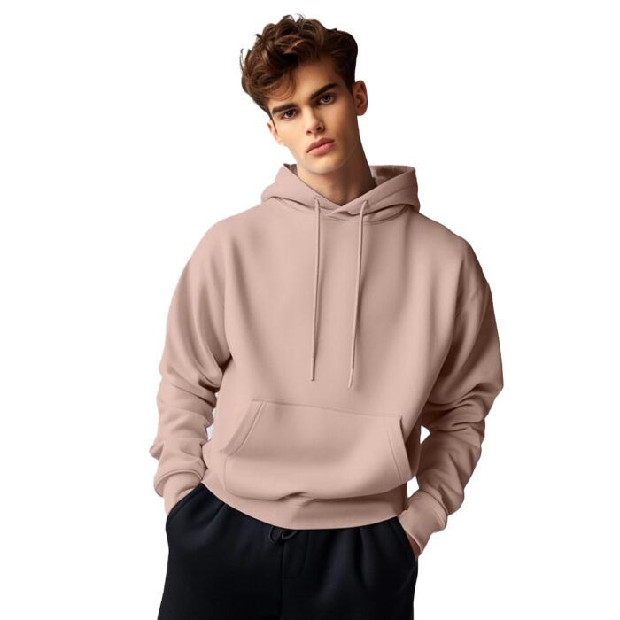NOBERO Men's Fleece Neck Hooded Regular Fit Sweatshirt (1M-TWHO-R0004-ElegantH_Pink Clay_3XL)