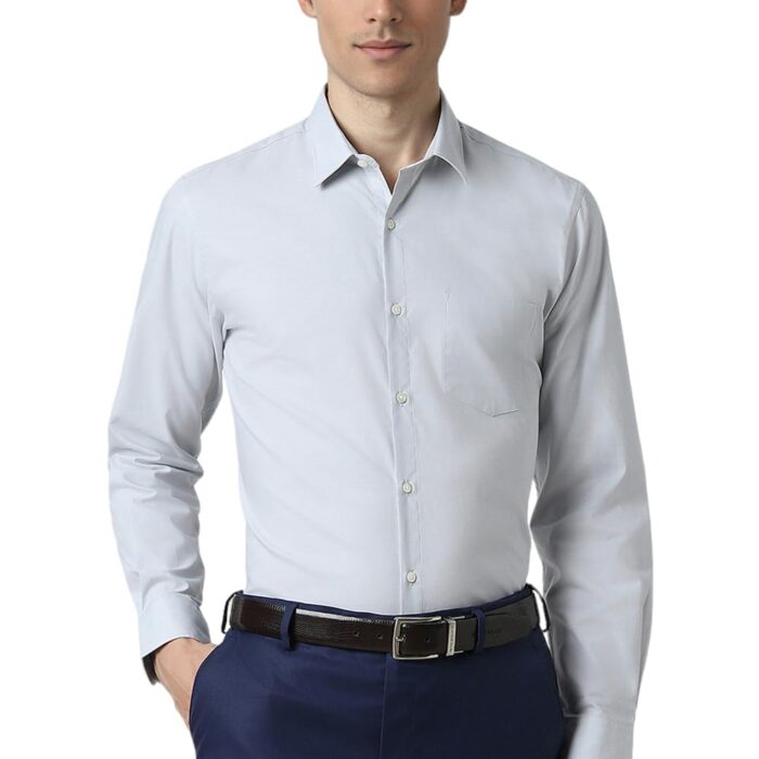 Peter England Men's Classic Solid Full Sleeve Slim Fit Shirt | Wonder Fabric | Cotton Rich | Pin Point Oxford Grey