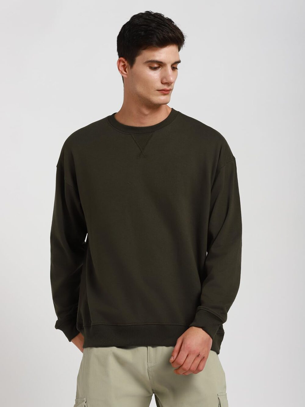 Dennis Lingo Olive Solid Mock Neck Sweatshirt (DLMSSW23050_OL_L) - Image 4