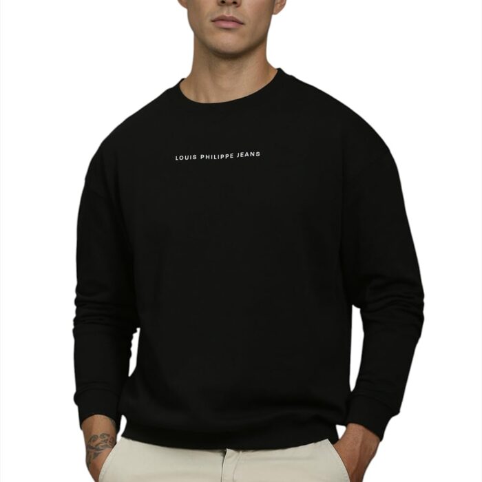 Louis Philippe Men Casual Black Graphic Print Sweatshirt