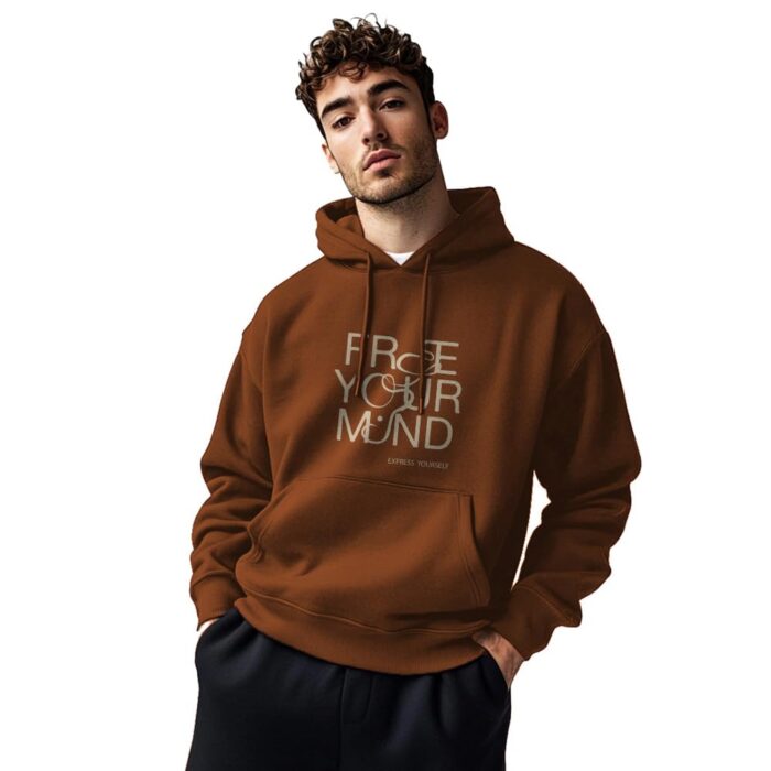 NOBERO Men's Cotton Blend Neck Regular Fit Hooded Sweatshirt (1M-TWHO-C0681_Mocha Bisque) (2XL)