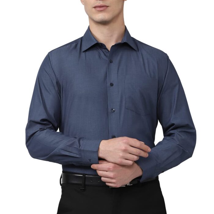 Van Heusen Men's Cotton Solid Regular Fit Shirt (VHSFBCUBD44693_Navy 44)
