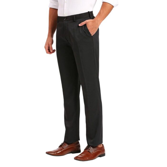 SaintX Men's Mid Rise Stretchable Formal Pants | Classic Flat Front Slant Pocket Trousers (Slim Fit) No Pleat Design | Office Or Party | Fasion Autoflex Waistband Trouser (Saintr07_Black_34)