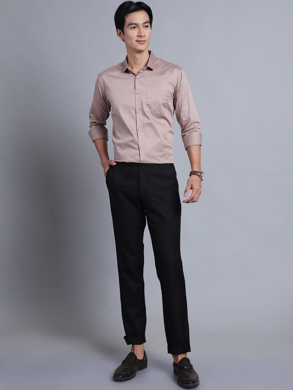 Majestic Man Slim Fit Satin Cotton Formal Shirt for Men (Medium, Pastel Clay), Multicolor - Image 2