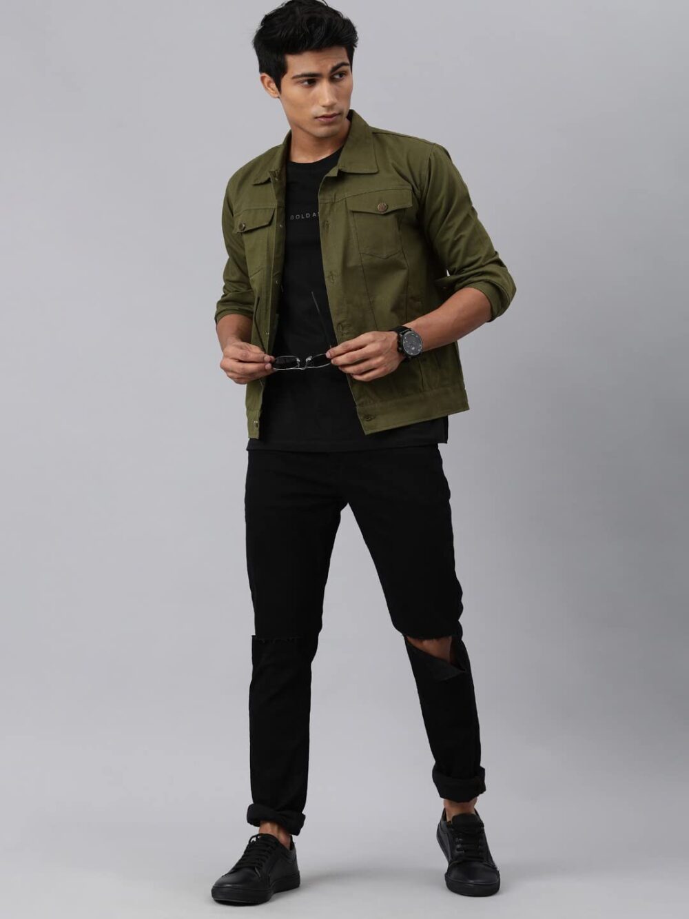 VOXATI Men's Denim Jacket kjt210new-m_Olive_M - Image 5
