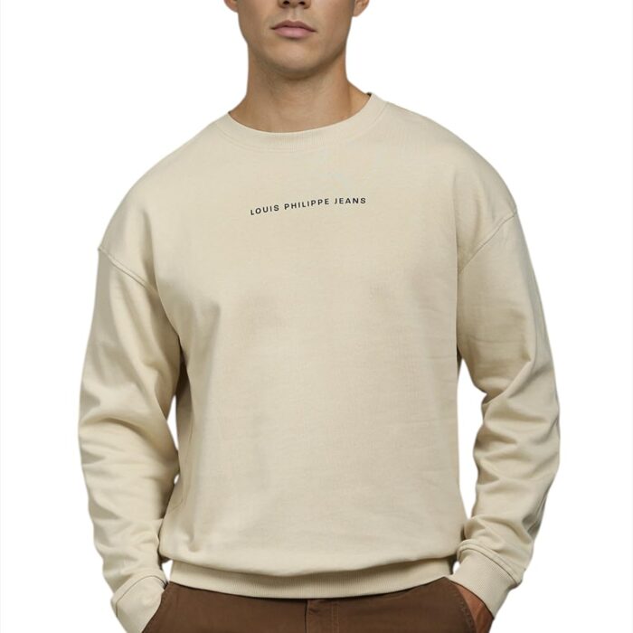 Louis Philippe Men Casual Beige Graphic Print Sweatshirt