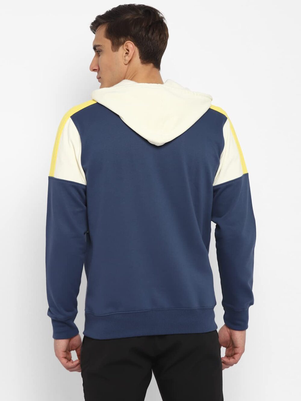 Alan Jones Clothing Men's Cotton Full Sleeves Colorblocked Hooded Regular Fit Sweatshirt (Off-White_Medium) - Image 4