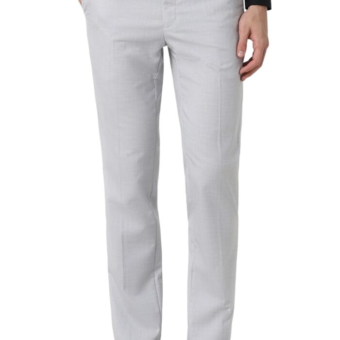 Peter England Men's Slim Fit Premium Flat Front Mid Rise Trouser, 36, Grey