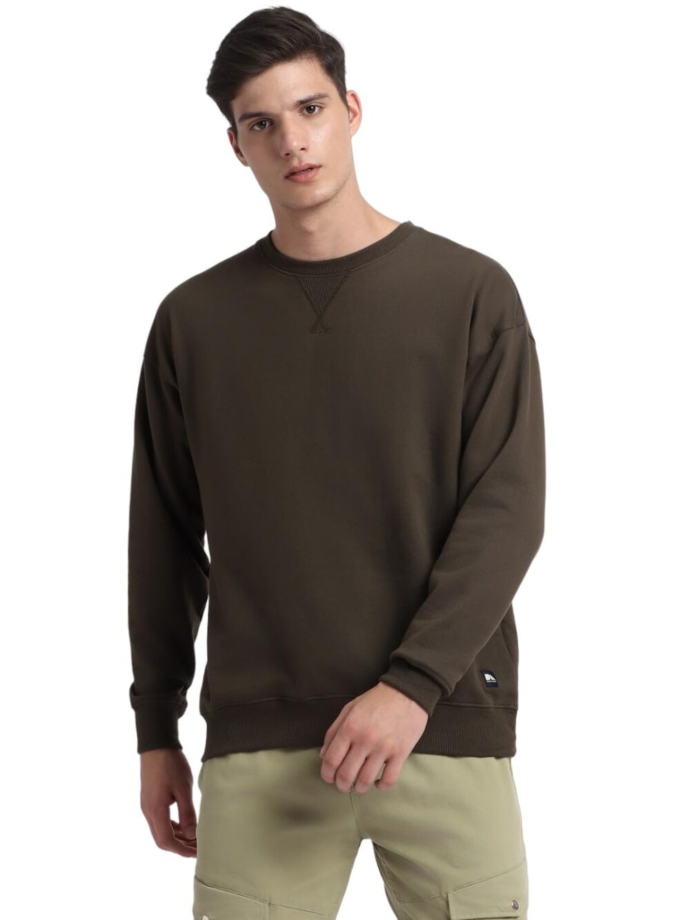 Dennis Lingo Olive Solid Mock Neck Sweatshirt (DLMSSW23050_OL_L)