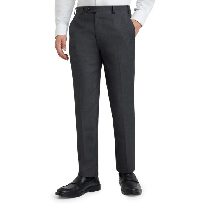 Raymond Men's Slim Fit Solid Pattern Poly Viscose Blend Flat Front Formal Mid Rise Trouser (Size: 32)-RMTS04720-G8 Dark Grey