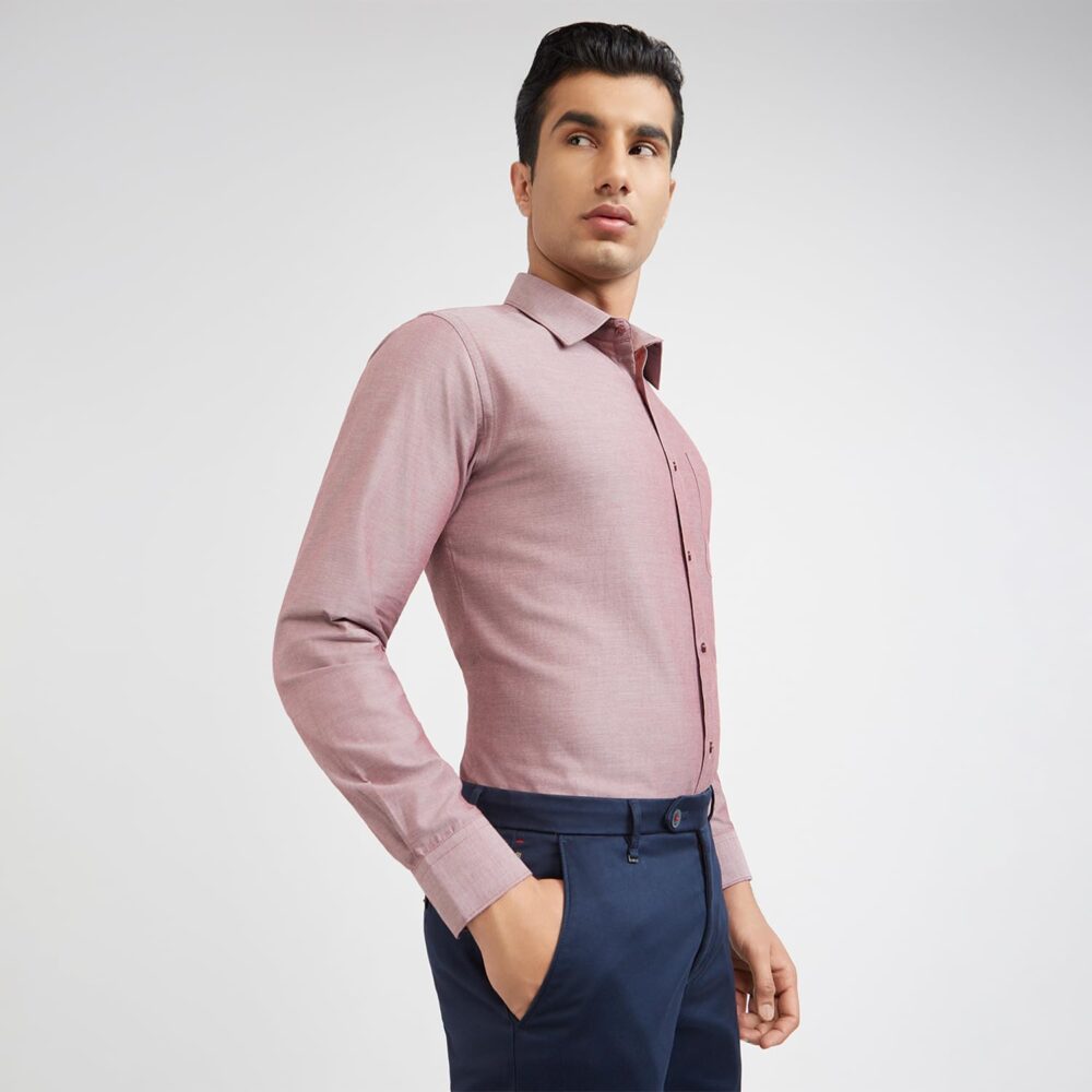 Raymond Men Slim Fit Solid Pattern Pure Cotton Semi Cutaway Collar Full Sleeve Formal Shirt (Size: 42)-RMSX12950-R6 Red - Image 7