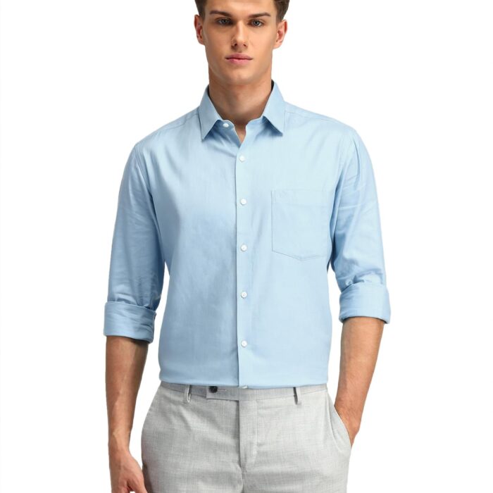 Arrow Men's Solid Full Sleeve Slim Fit Cutaway Collar Cotton Formal Shirt (ARCBOSH0005_Light Blue_40)