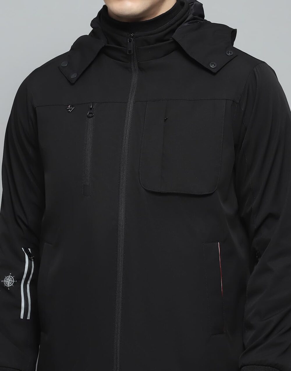Monte Carlo Mens Solid Black Detachable Hood Full Sleeve Jacket - Image 3