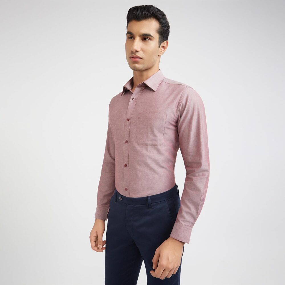 Raymond Men Slim Fit Solid Pattern Pure Cotton Semi Cutaway Collar Full Sleeve Formal Shirt (Size: 42)-RMSX12950-R6 Red - Image 6