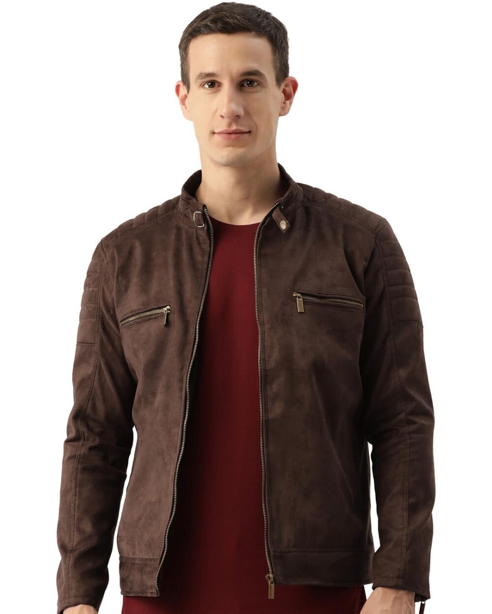 Leather Retail Coffee-Colored Suede Standard Length Jacket For Men's (X_Large)