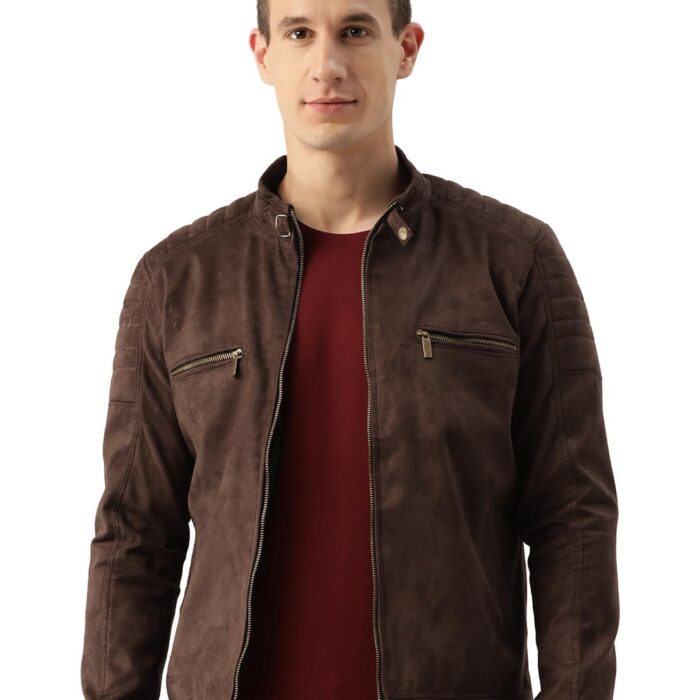Leather Retail Coffee-Colored Suede Standard Length Jacket For Men's (X_Large)