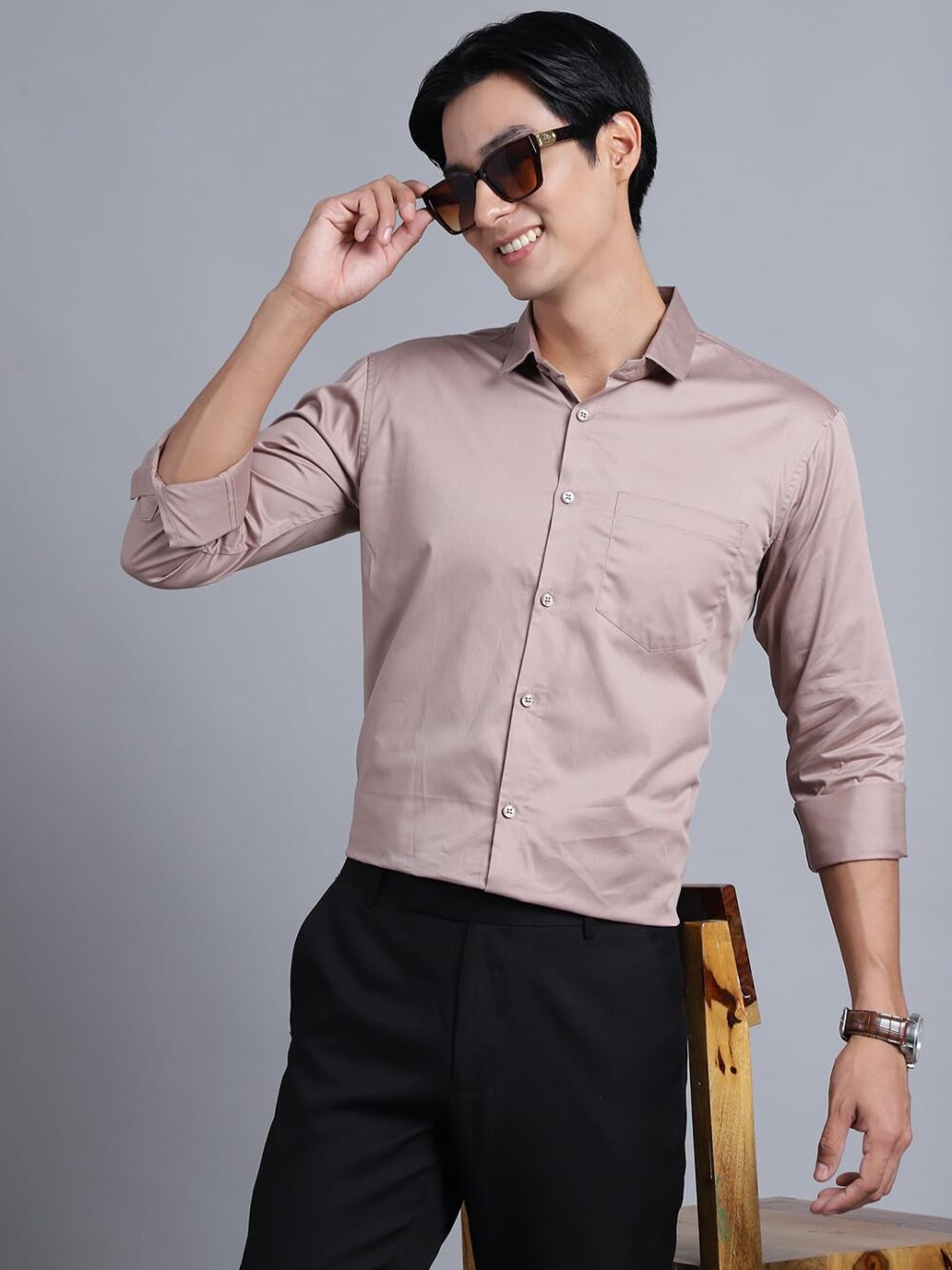 Majestic Man Slim Fit Satin Cotton Formal Shirt for Men (Medium, Pastel Clay), Multicolor - Image 7