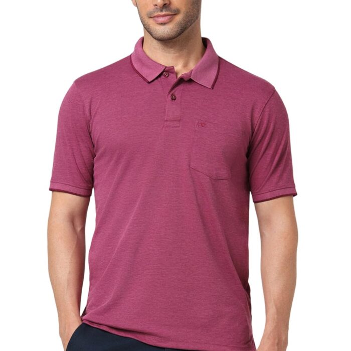Peter England Men's Premium Branded Regular Fit Half Sleeve Polo T-Shirt with Pocket | Cotton Rich | Birds Eye Interlock Weave Magenta