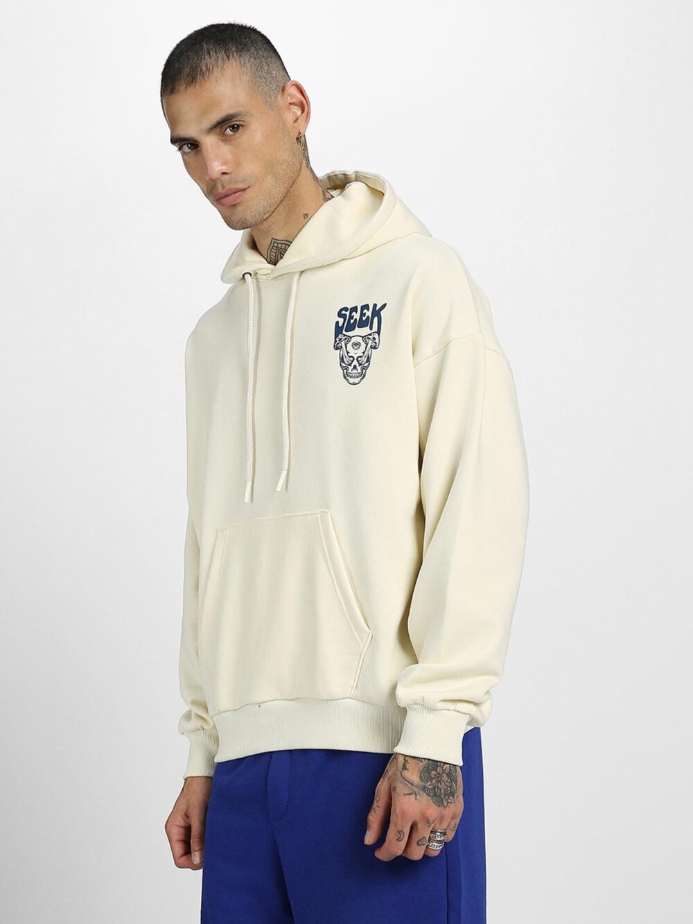 Veirdo® Cotton Polly Fleece Oversized Fit Off White Graphic Hoodie for Men (VH0423MMPT67_XXL) - Image 4