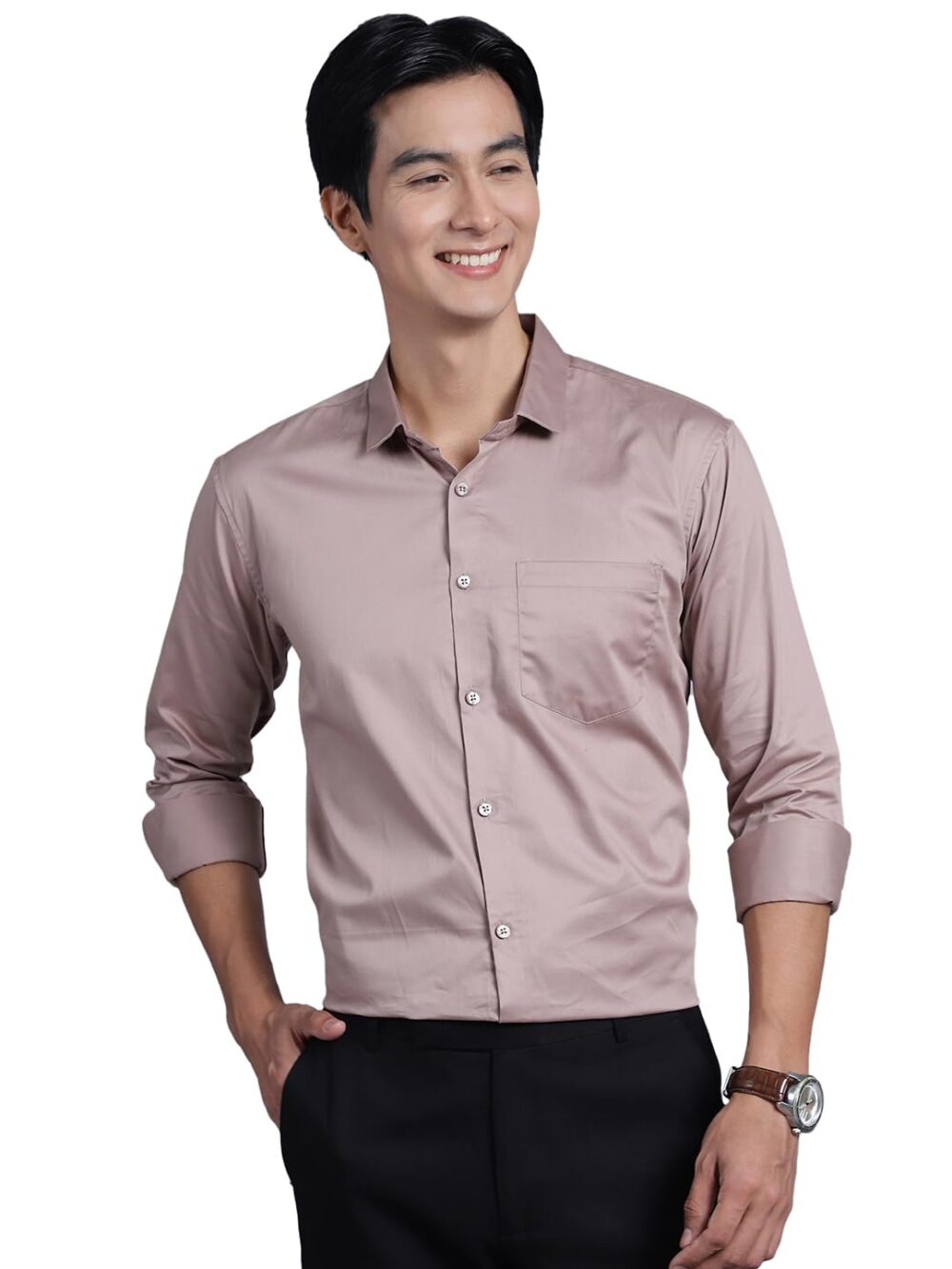 Majestic Man Slim Fit Satin Cotton Formal Shirt for Men (Medium, Pastel Clay), Multicolor