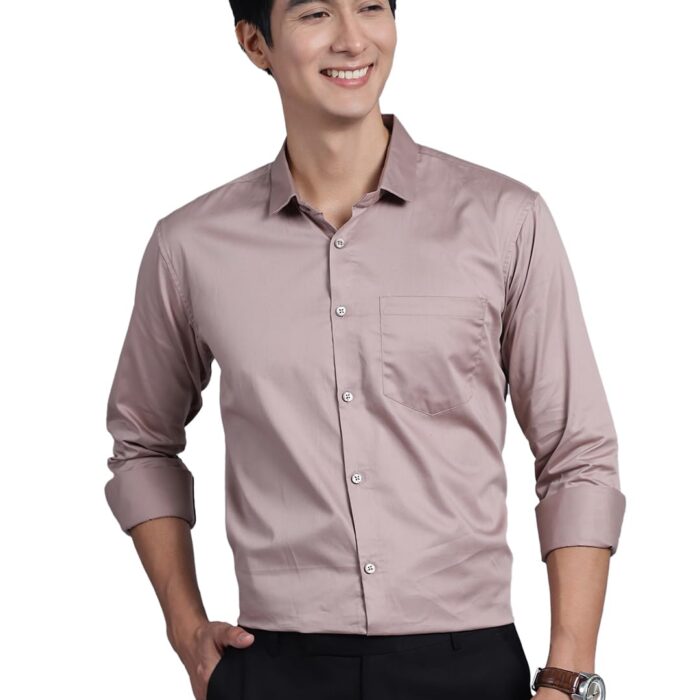 Majestic Man Slim Fit Satin Cotton Formal Shirt for Men (Medium, Pastel Clay), Multicolor