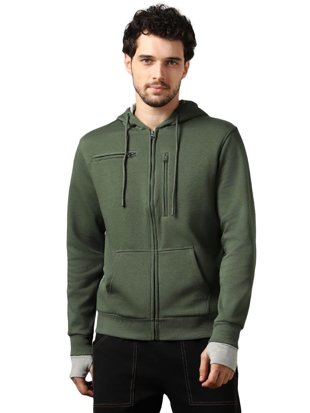 NOBERO Unisex-Adult Cotton Neck Hooded Regular Sweatshirt (1M-Twzp-R0002-Og5_Olive Green_XL)
