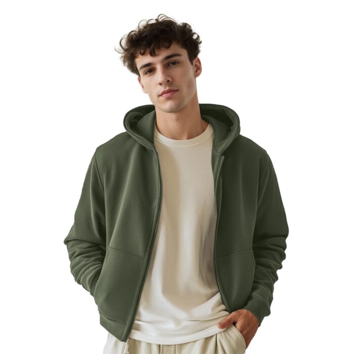 NOBERO Men's Fleece Neck Hooded Regular Fit Sweatshirt (1M-TWZP-R0004_Olive Green (Small)