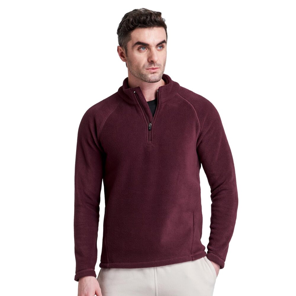 Boldfit Men s Tailored Fit Half Zipper Sweatshirts Heavy Fleece Winter Wear, Thermal Pullover, Anti-Pilling Fleece Sweatshirts, Soft Feel Sweatshirt - Aero Wine Medium