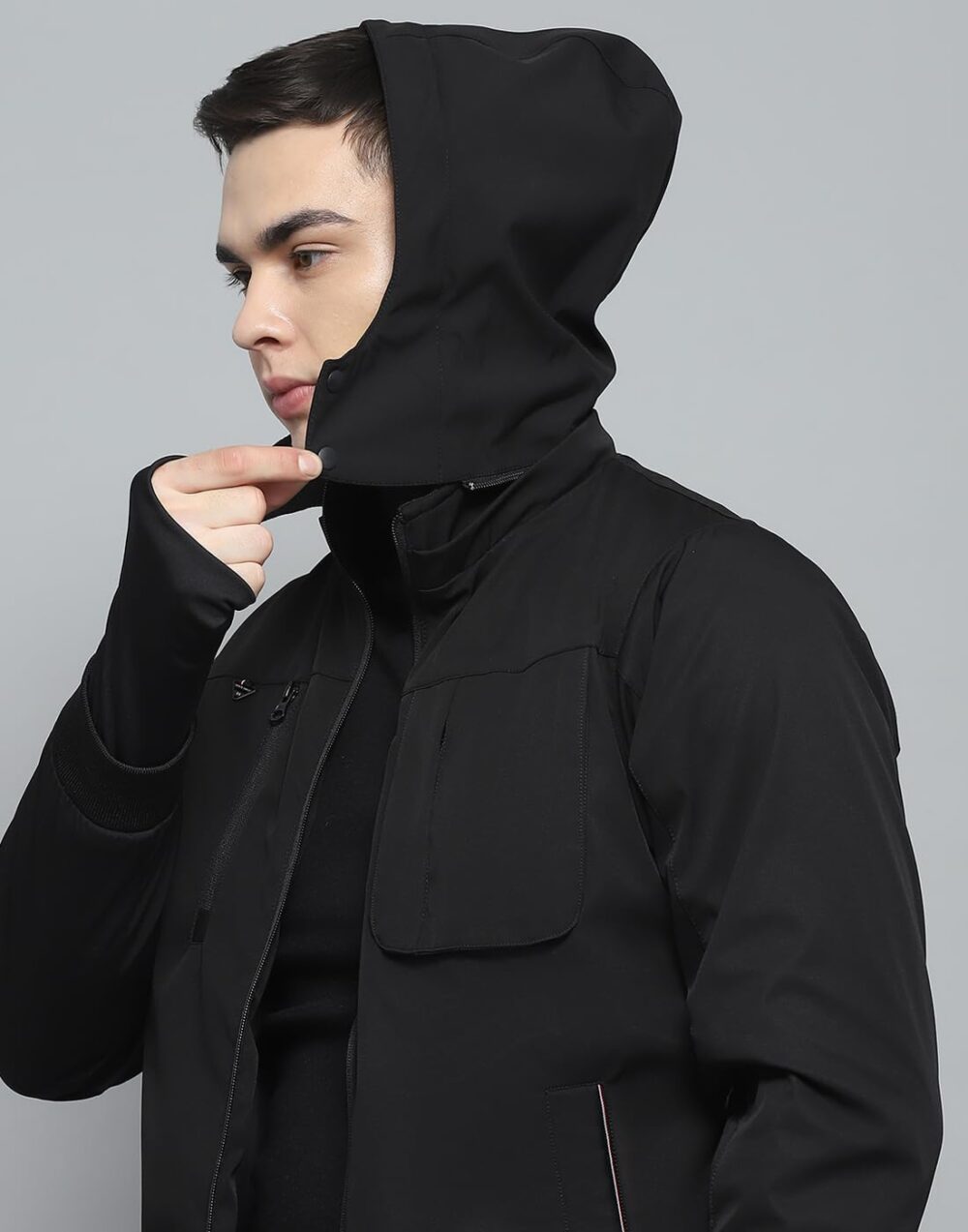 Monte Carlo Mens Solid Black Detachable Hood Full Sleeve Jacket - Image 2