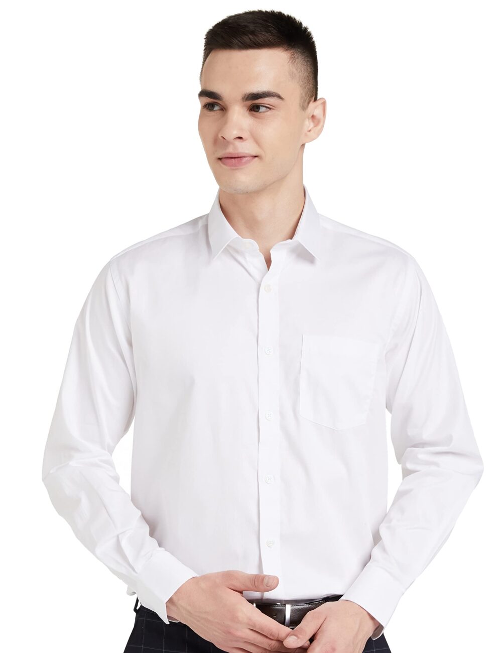 Amazon Brand - Symbol Men's Solid Cotton Formal Shirt | Plain | Full Sleeve - Regular Fit (Available in Plus Size, White_38)