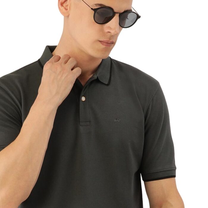 Peter England Men's Snug Fit Solid Polo T-Shirt with Coloured Collar Tipping| Cotton Rich| Premium Pique Weave Medium Grey