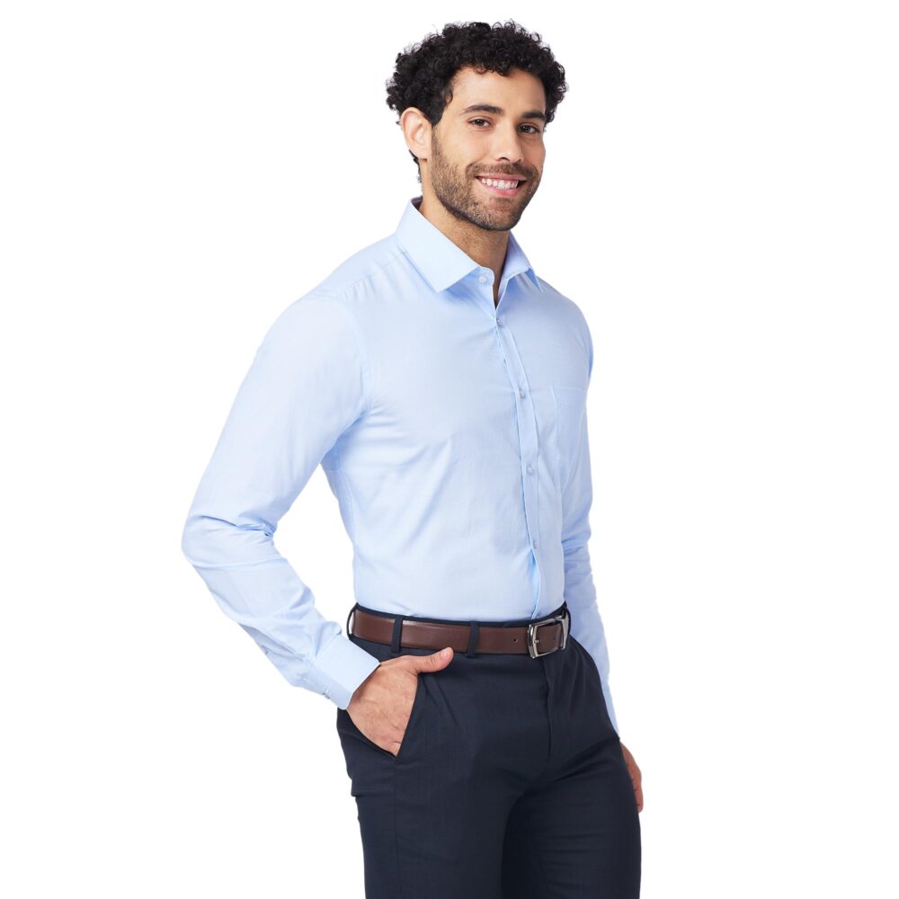 Raymond Men's Slim Fit Pure Cotton Structure Pattern Semi Cutaway Collar Full Sleeve Formal Shirt (Size: 39)-RMSX12860-B2 Light Blue - Image 7