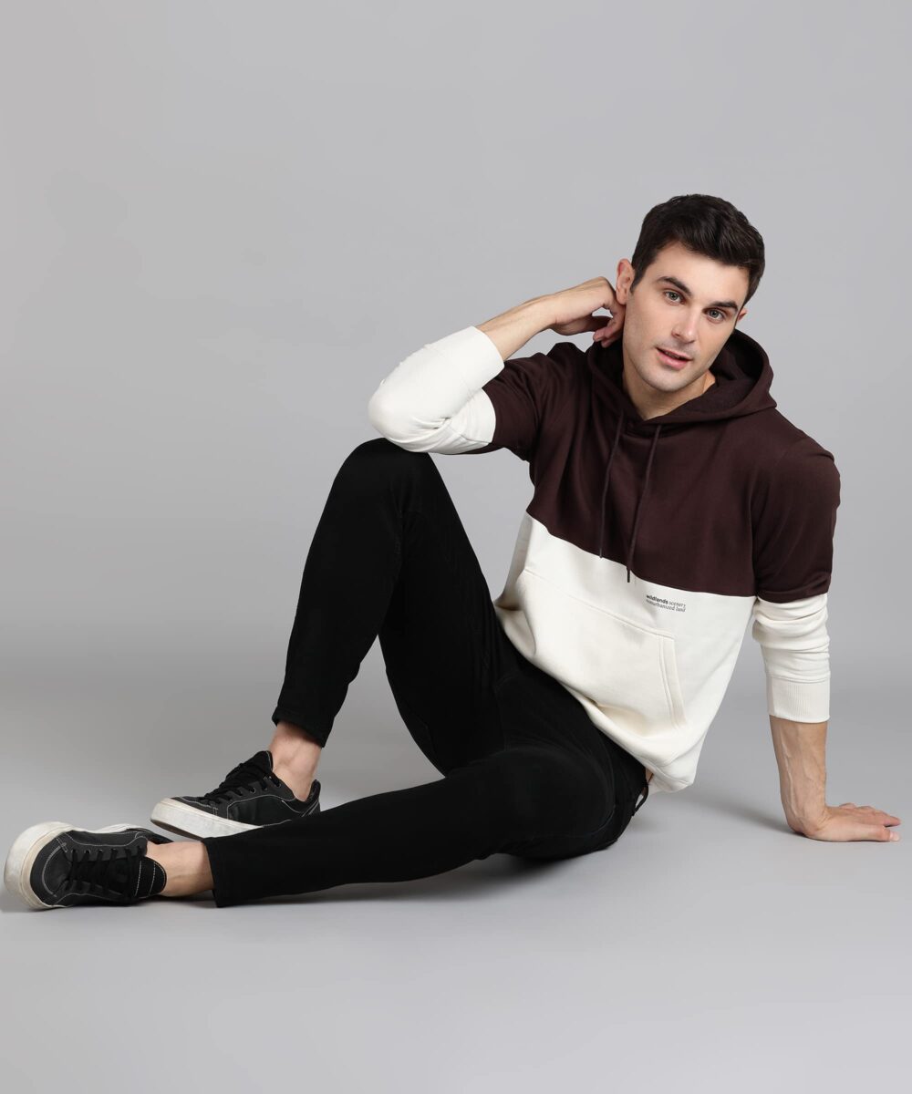 Alan Jones Clothing Men's Colorblock Cotton Regular Fit Hooded Sweatshirt (Brown_M) - Image 7