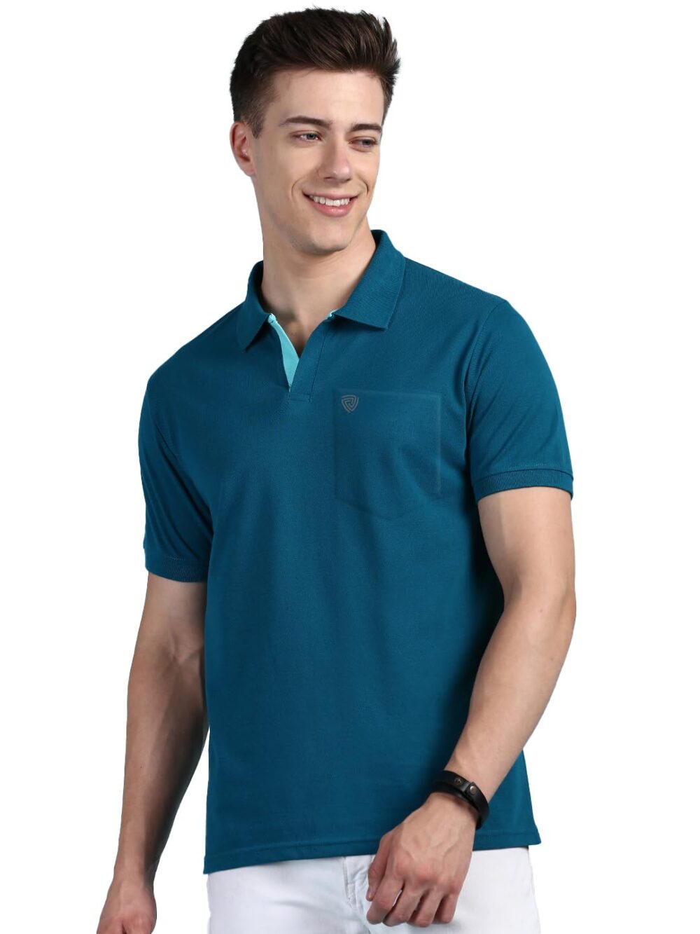 Lux Cozi Men's Half Sleeve Soild Casual T-Shirt with Chest Pocket_COZI_2122_EMRAD_2XL_1PC Emerald