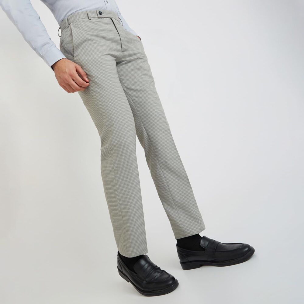 Park Avenue Men's Regular Fit Mid Rise Checks Pattern Poly Viscose Blend Flat Front Formal Trouser (Size: 32)-PMTX07638-G4 Medium Grey - Image 7