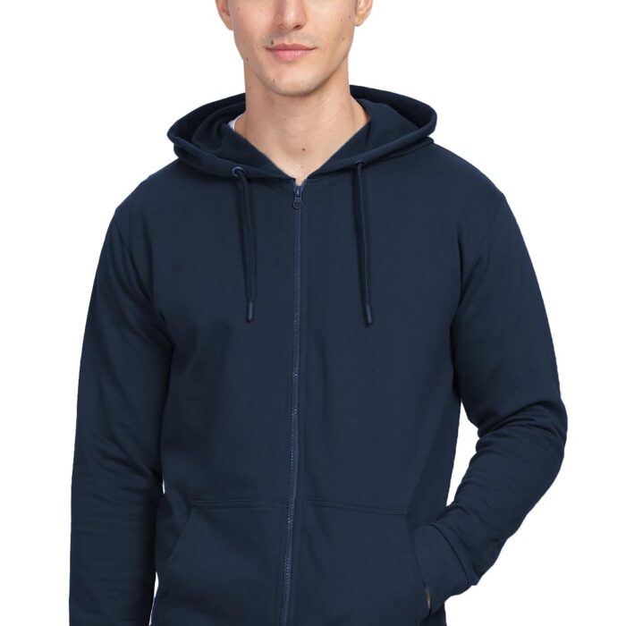 ADRO Men's Cotton Neck Hooded Sweatshirt (ZH24-PLN-NB_Navy