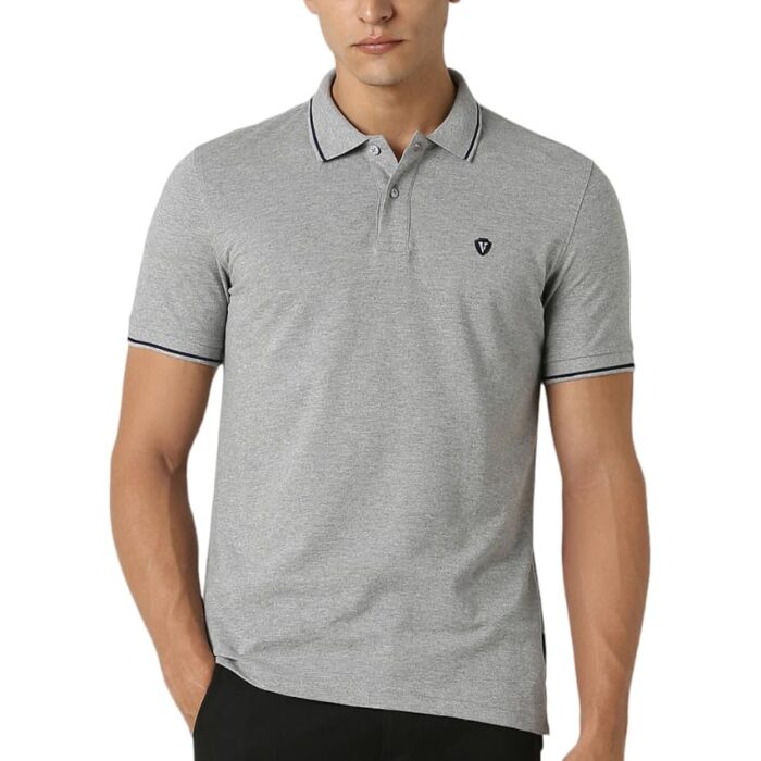 Van Heusen Men's Solid Regular Fit Polo (VSKP517S011407_Grey Mélange_M)