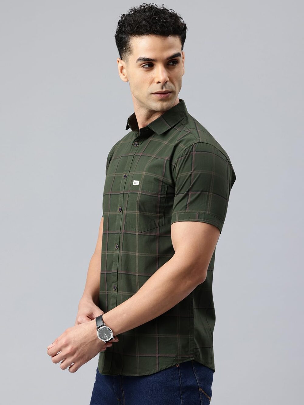 Majestic Man Men's Comfort Slim Fit Checked Pure Cotton Half Sleeve Casual Shirt (Dark Green, X-Large) - Image 6