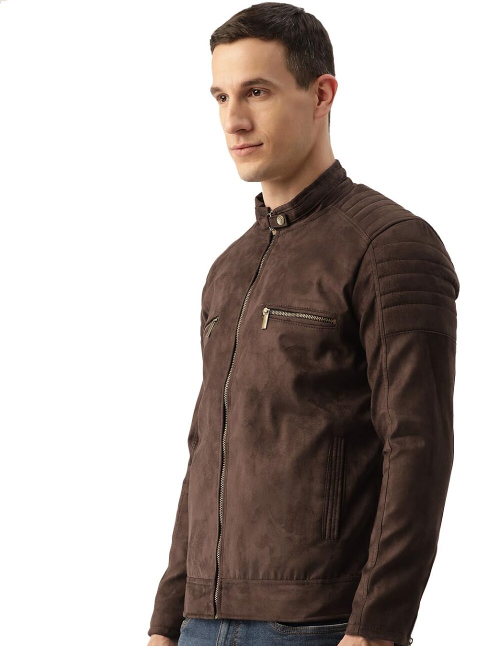 Leather Retail Coffee-Colored Suede Standard Length Jacket For Men's (X_Large) - Image 6