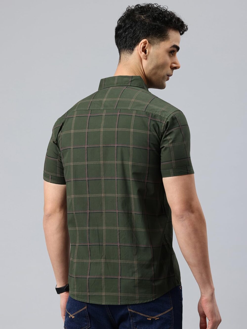 Majestic Man Men's Comfort Slim Fit Checked Pure Cotton Half Sleeve Casual Shirt (Dark Green, X-Large) - Image 5