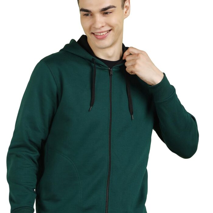 Alan Jones Clothing Men’s Solid Zipper Hooded Sweatshirt | Ribbed Hem, Lined Hood, Side Pockets, Durable Zip | Sizes S to 5XL | Multiple Colors Green
