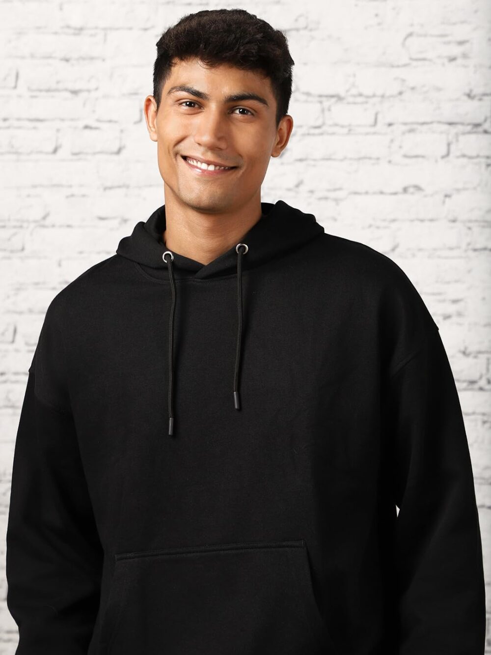 NOBERO Men's Cotton Blend Neck Hooded Oversized Sweatshirt (1M-Twho-R0041_Black) - Image 4