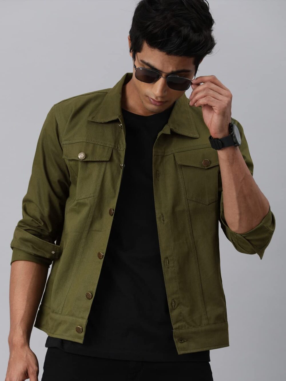 VOXATI Men's Denim Jacket kjt210new-m_Olive_M - Image 8