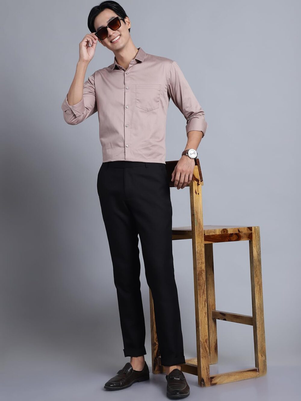 Majestic Man Slim Fit Satin Cotton Formal Shirt for Men (Medium, Pastel Clay), Multicolor - Image 4